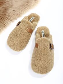 Buckle Decor Flat Mules - Khaki - View 6