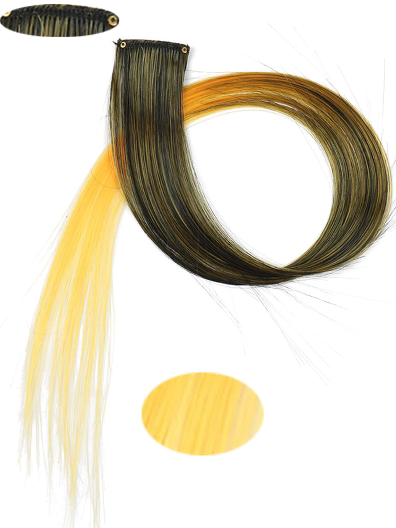 Miniatura 5 de 1 pieza Pelo postizo con clip dos tonos largo recto sintético Multicolor