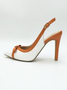 Bow Decor Point Toe Stiletto Heeled Slingback Pumps Valentines,Pointed Heels - Multicolor - View 4