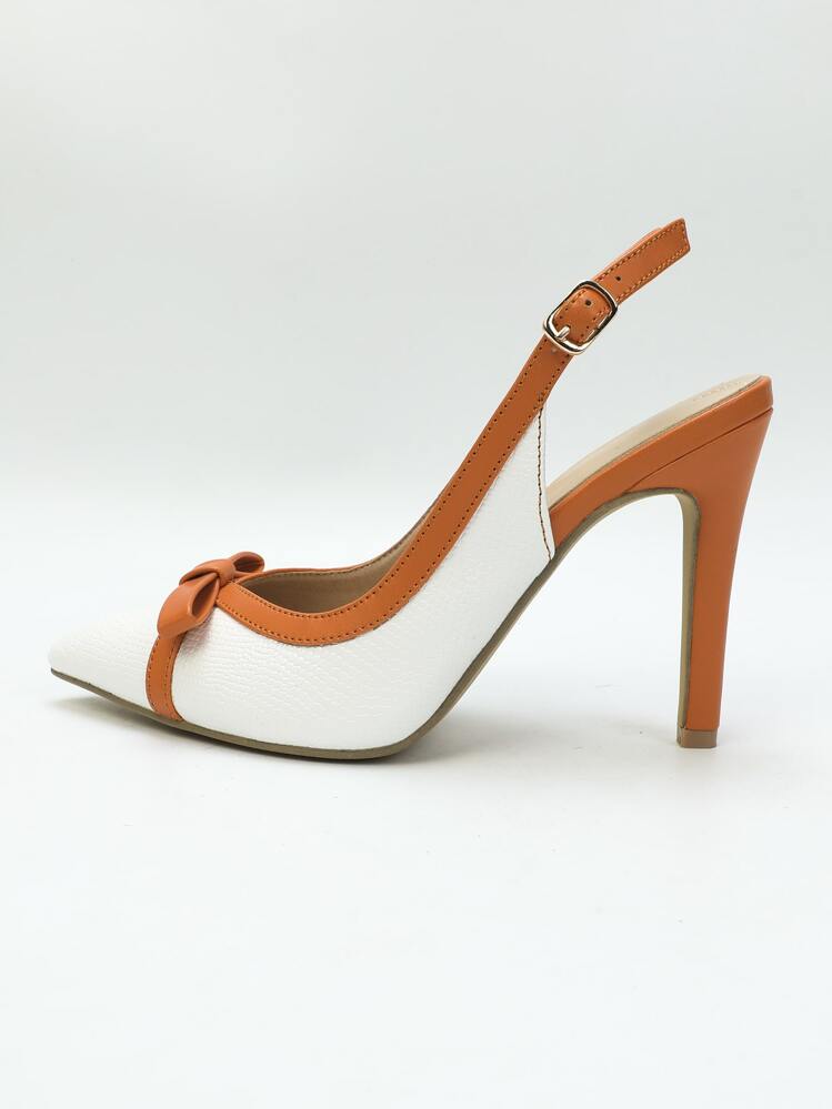 Bow Decor Point Toe Stiletto Heeled Slingback Pumps Valentines,Pointed Heels - Multicolor - View 4