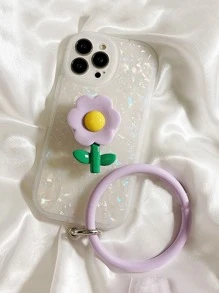 3D花朵裝飾手機殼附圓環腕帶 - 彩色 - 查看 3