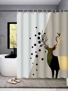 Polka Dot & Elk Print Shower Curtain - Multicolor - View 1