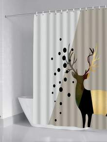 Polka Dot & Elk Print Shower Curtain - Multicolor - View 2
