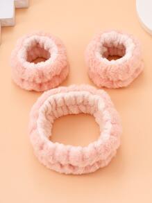 3 件組可愛簡約洗臉紮髮帶 - 粉色 - 查看 1