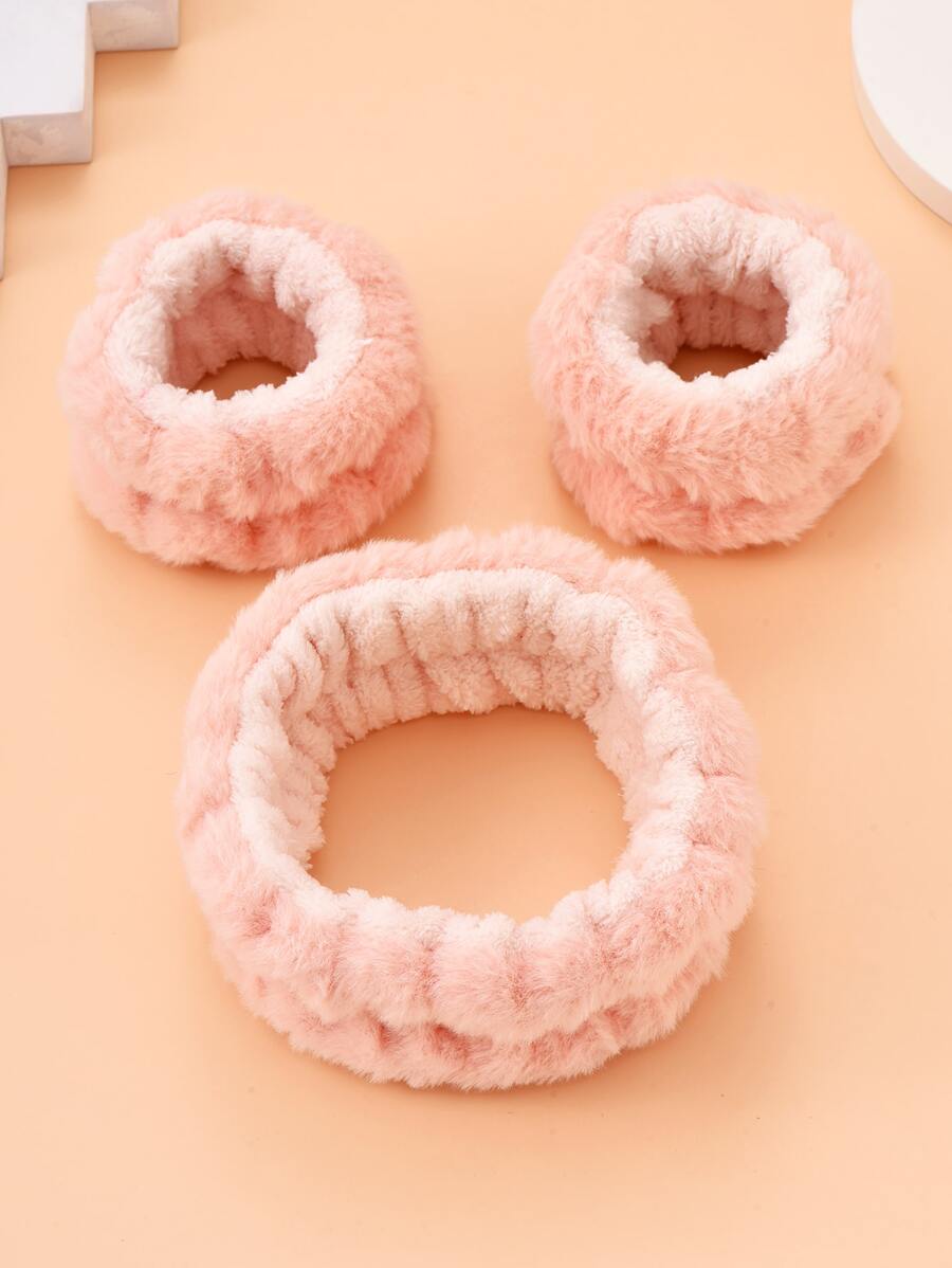 3 件組可愛簡約洗臉紮髮帶 - 粉色 - 查看 1
