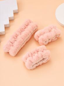 3 件組可愛簡約洗臉紮髮帶 - 粉色 - 查看 2