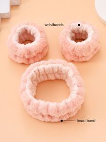 3 件組可愛簡約洗臉紮髮帶 - 粉色 - 查看 4