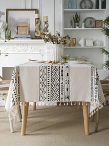 1pc Bubaba Multi-Color Geometric Pattern Beige Rectangular Tablecloth, Bohemian Retro Printed Home Decor Placemat Napkin Suitable For Bedroom, Dining Room, Kitchen, Party, All Season - Multicolor - View 2