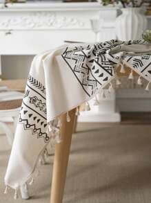 1pc Bubaba Multi-Color Geometric Pattern Beige Rectangular Tablecloth, Bohemian Retro Printed Home Decor Placemat Napkin Suitable For Bedroom, Dining Room, Kitchen, Party, All Season - Multicolor - View 1