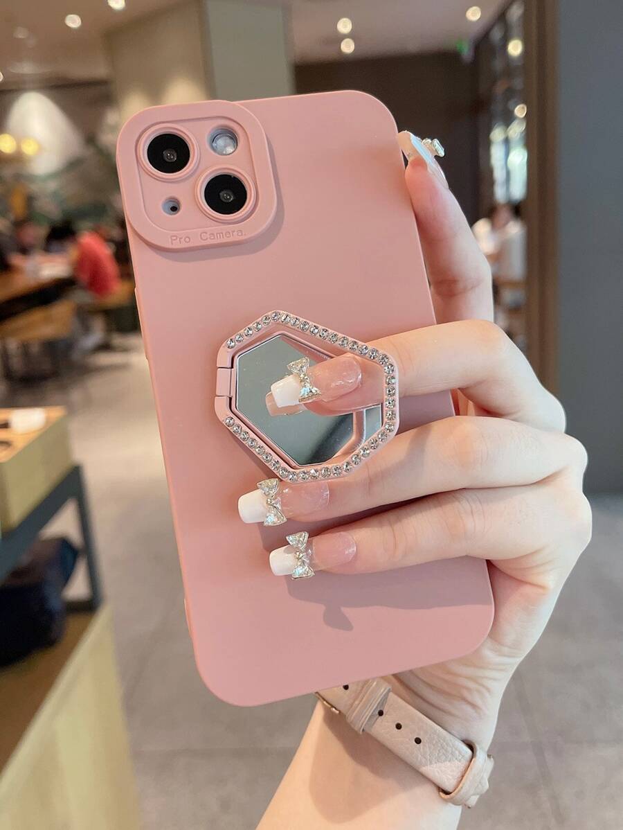 Husă simplă pentru telefon cu oglindă și suport pentru inel