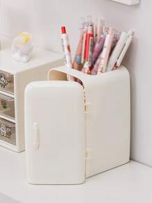 Cute Refrigerator-Shaped Pen Holder - Perfect For Student Desks and Office Organization - White - View 3