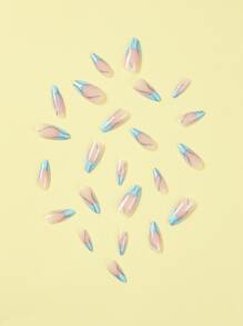 使用24入組長杏仁藍法式閃光假指甲和1入組指甲銼和1張膠帶升級您造型