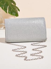 Mini Rhinestone Decor Flap Chain Glitter Square Bag - Silver - View 7