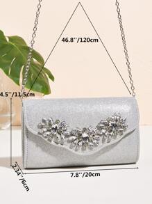 Mini Rhinestone Decor Flap Chain Glitter Square Bag - Silver - View 8