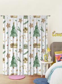 2pcs Christmas Tree Print Waterproof Curtain - Multicolor - View 3