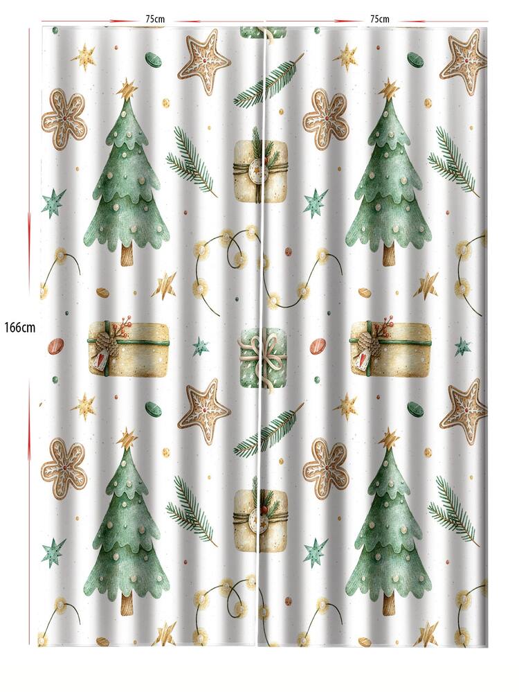 2 piezas Cortina con estampado de árbol de Navidad impermeable - Multicolor - Añade 5
