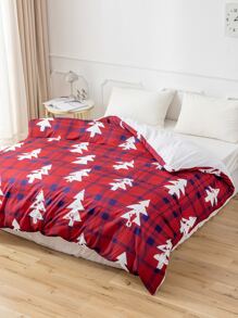Tree & Plaid Pattern Duvet Cover Without Filler - Multicolor - View 1