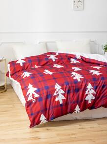 Tree & Plaid Pattern Duvet Cover Without Filler - Multicolor - View 3