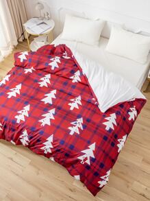 Tree & Plaid Pattern Duvet Cover Without Filler - Multicolor - View 5