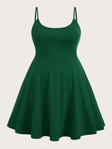 SHEIN EZwear Plus Solid Cami Dress - Dark Green - View 1