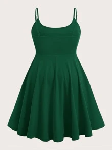 SHEIN EZwear Plus Solid Cami Dress - Dark Green - View 2