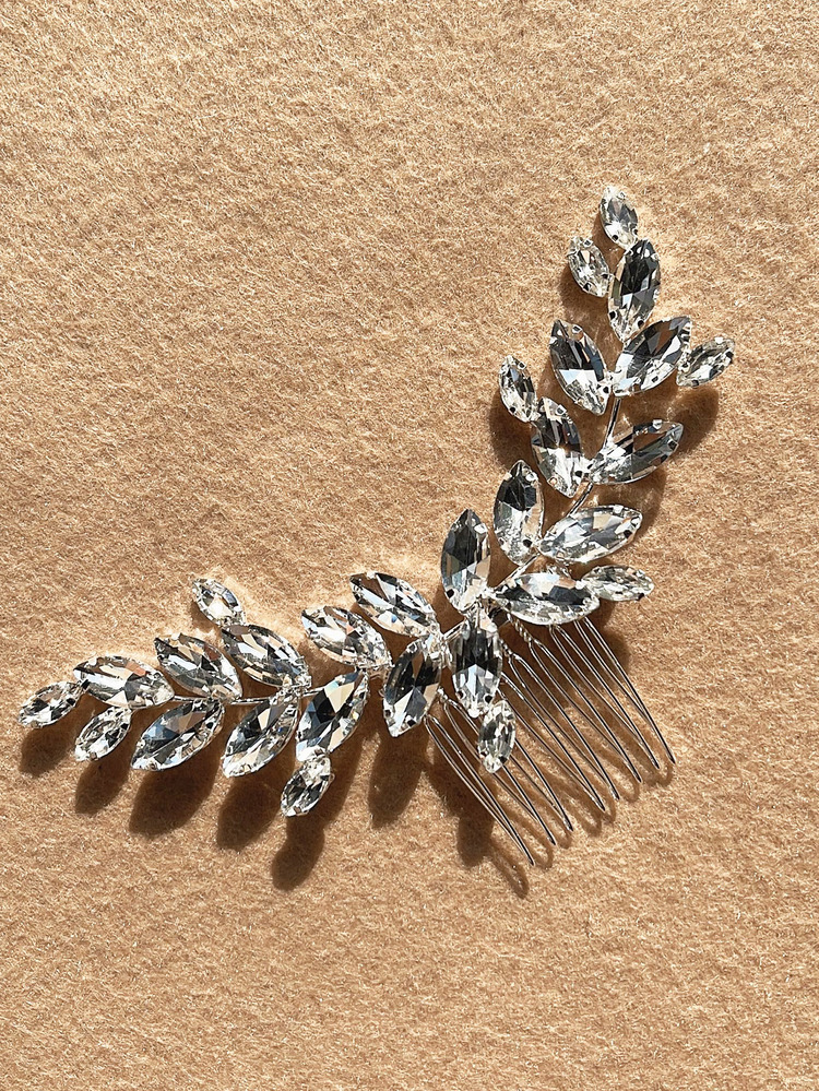 Peine con diseño de diamante de imitación nupcial - Plateado - Añade 3