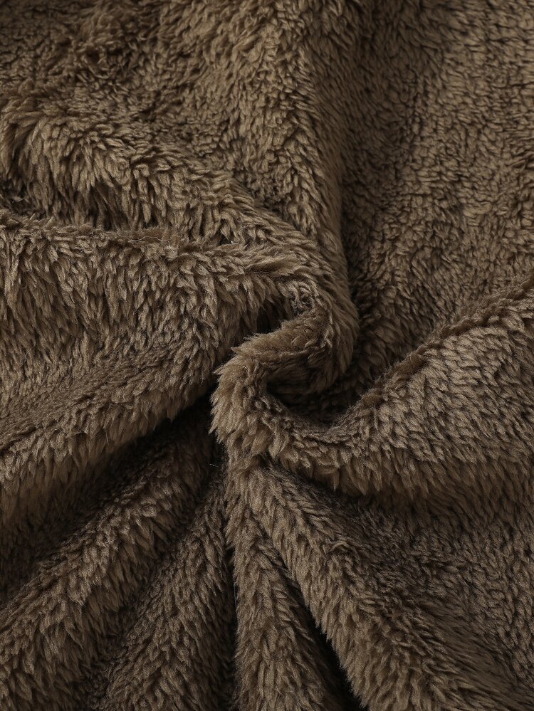 Girls Fuzzy Trim Hooded Thermal Lined Jacket - Army Green - View 4