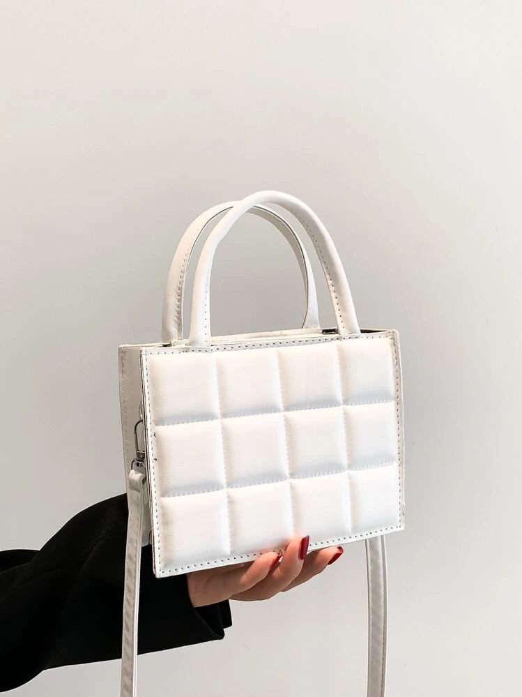 Mini Fashionable Handheld Square Bag, New Solid Color Checkered