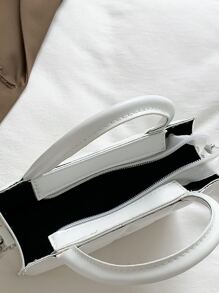 Túi vuông cầm tay mini thời trang, Túi xách nữ giải trí ca rô màu trơn mới, Túi đeo vai đa năng, Túi đeo chéo - trắng - Xem 2