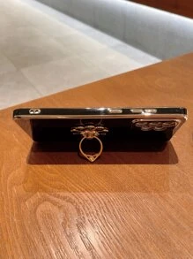 1 Ốp Tpu Mạ Màu Be 6D Chống Sốc Và 1 Ốp Nhẫn Đính Kim Cương Giả Mạ Tương Thích Với Điện Thoại Iphone, Samsung, Xiaomi, Huawei, Oppo - màu đen - Xem 5