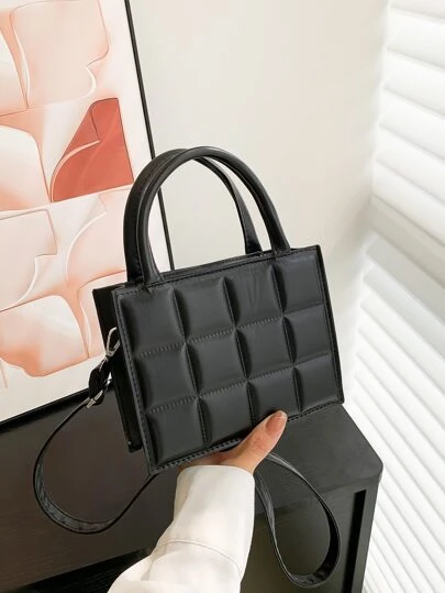 Mini Fashionable Plaid Stitching Women's Handbag, Solid Color, Casual, Multi-Purpose, Shoulder Bag, Crossbody Bag, Small Bag