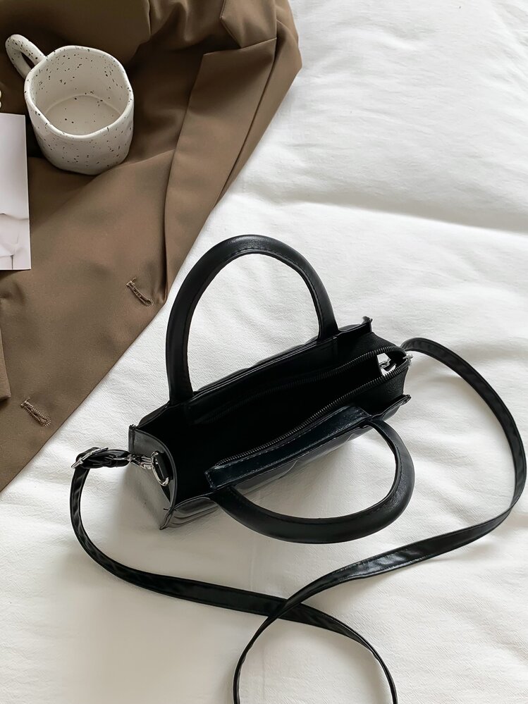 Mini Fashionable Plaid Stitching Women's Handbag, Solid Color, Casual, Multi-Purpose, Shoulder Bag, Crossbody Bag, Small Bag - Black - View 7