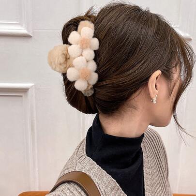 Flower Decor Fluffy Hair Claw
