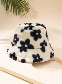 Floral Pattern Fluffy Bucket Hat - Multicolor - View 2
