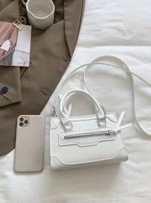 Mini Fashionable Zipper Multifunctional Handbag & Shoulder Bag For Women - White - View 4