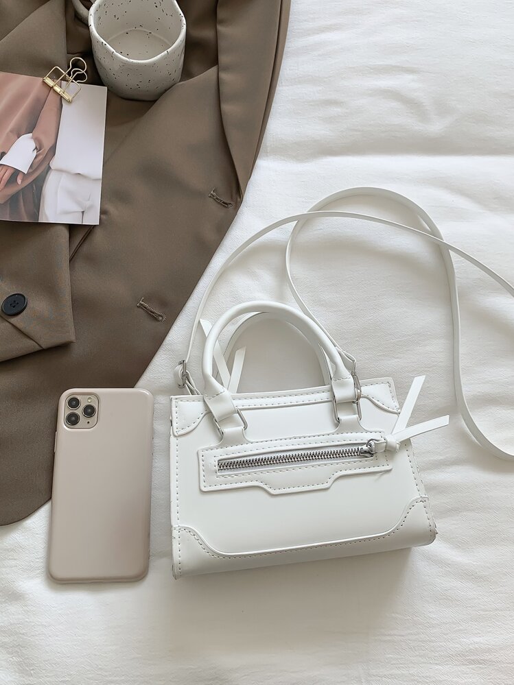 女士迷你时尚拉链多功能手提包和单肩包 - 白色 - 查看 4