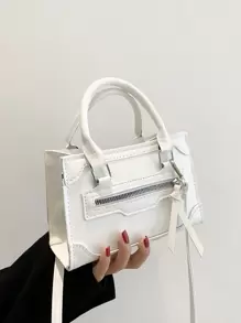 Mini Fashionable Zipper Multifunctional Handbag & Shoulder Bag For Women - White - View 6