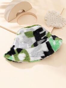 Letter Graphic Fluffy Bucket Hat - Multicolor - View 2