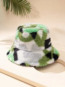 Letter Graphic Fluffy Bucket Hat - Multicolor - View 3