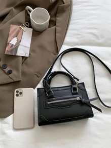 Mini Fashionable Multi-Functional Zipper Handbag For Women With Handle And Shoulder Strap - Black - View 4