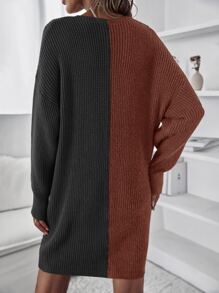 SHEIN LUNE Two Tone Drop Shoulder Crossover Jumper Dress - Multicolor - View 2