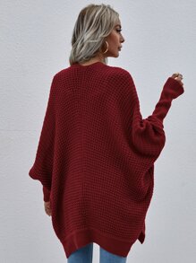 SHEIN LUNE Batwing Sleeve Split Hem Cardigan - Burgundy - View 2