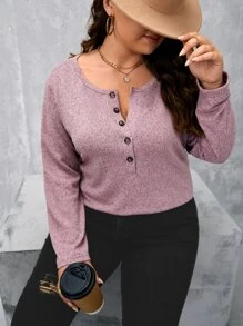 SHEIN LUNE T-Shirt mit halber Knopfleiste