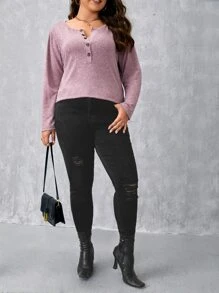 SHEIN LUNE T-Shirt mit halber Knopfleiste