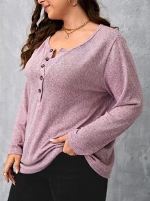 SHEIN LUNE T-Shirt mit halber Knopfleiste