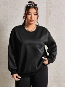SHEIN EZwear Plus Wing Print Drop Shoulder Sweatshirt - Black - View 2