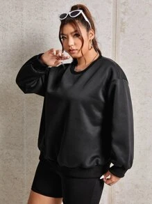 SHEIN EZwear Plus Wing Print Drop Shoulder Sweatshirt - Black - View 3