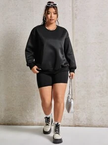 SHEIN EZwear Plus Wing Print Drop Shoulder Sweatshirt - Black - View 4