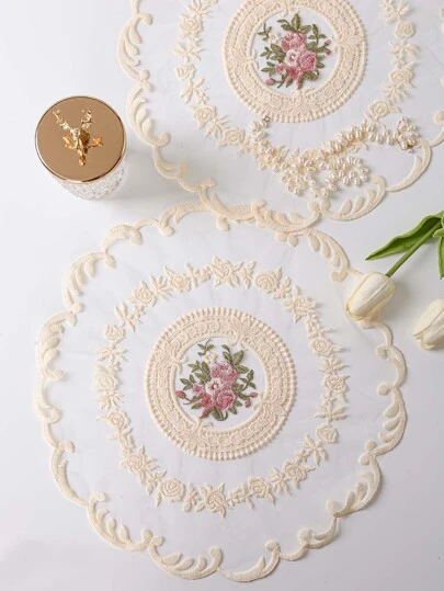 1 件/4 件涤纶桌垫，刺绣餐桌装饰，隔热，防刮，防尘，适用于婚礼、派对、礼物、生日、圣诞节