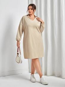 SHEIN EZwear 大碼落肩T恤洋裝 - 卡其色 - 查看 1